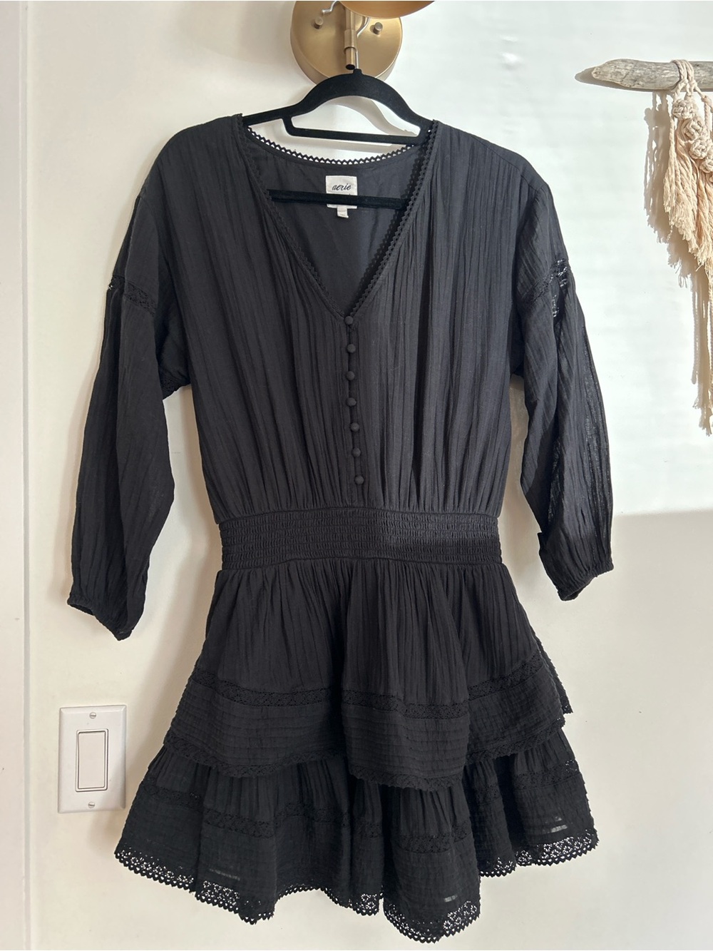 aerie Black Tiered Mini Dress